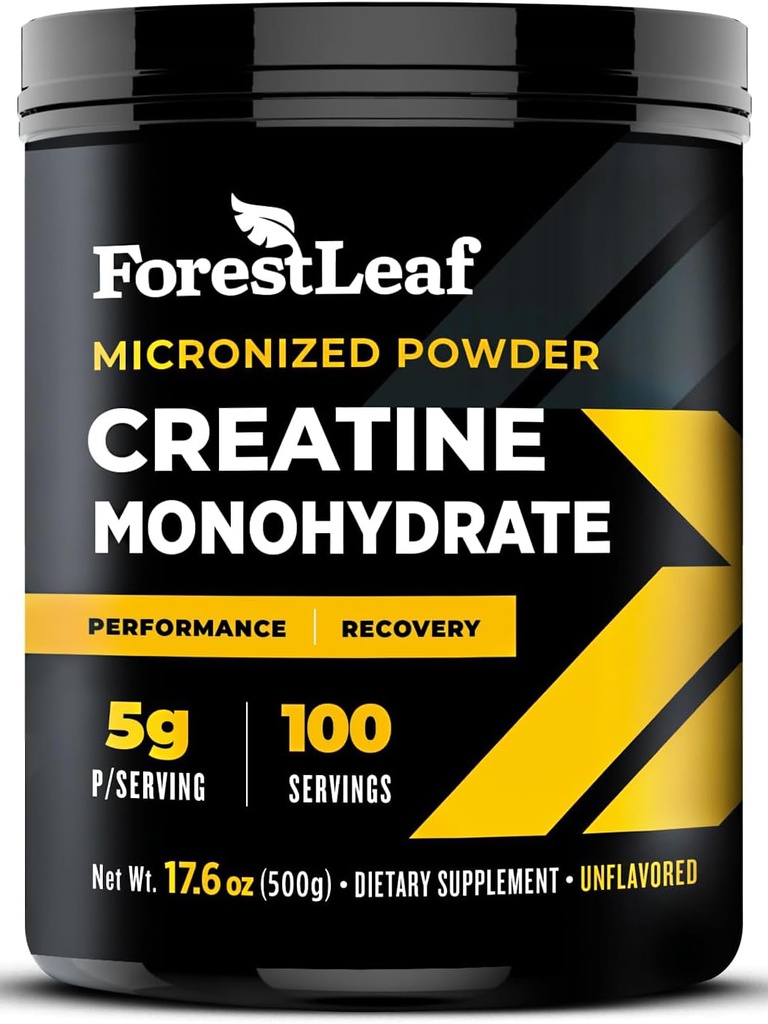 ForestLeaf Mikroniseret Creatin monohydrat pulver - Maksimere muskelvækst & styrke - Unflavored Creatin for kvinder og mænd - 5G Per Servering - 100 Servering