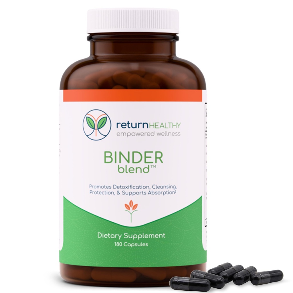 Binder Blend - Toxin Binder Supplement, Detox kapsler til en sund Gut - 180 Kapsler - 90 Servering - 960mg Aktiveret kul & 480mg Organic Chlorella - Bloating Relief - Bentonite Clay