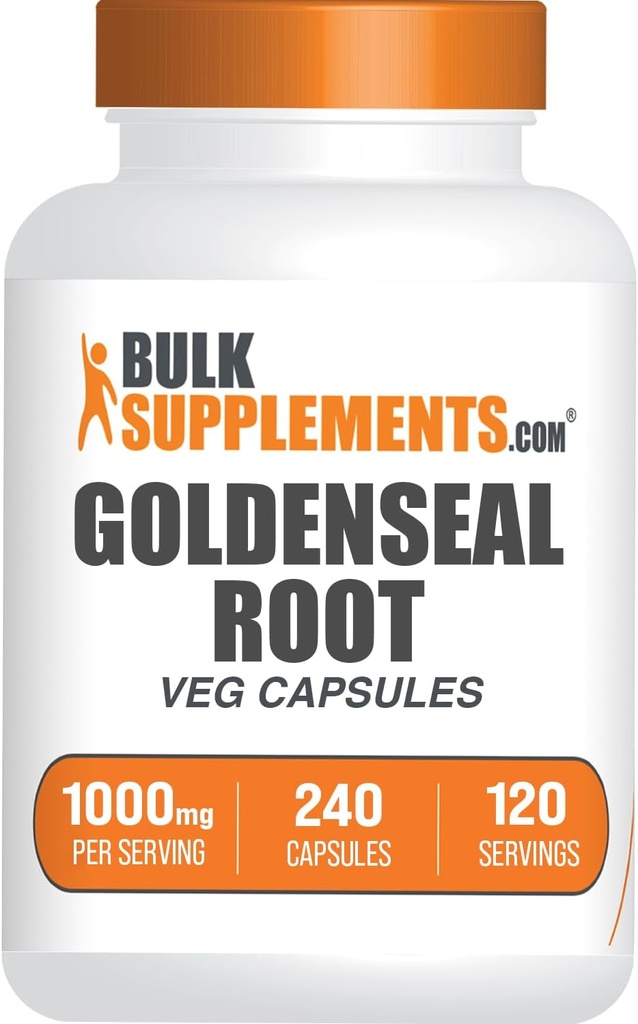 BulkSupplements.com Goldenseal Root Kapsler - Urtetilskud, Sourced from Golden Seal Root - Vegan & Gluten Free, 1 Kapsel per Serving, 240 Veg Kapsler (Pakning med 1)