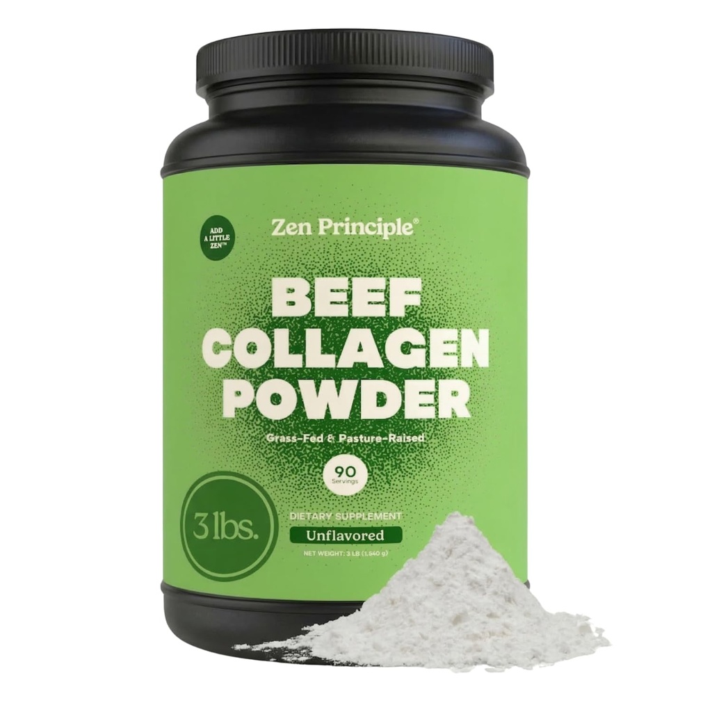 Zen Princip Grass- Fed Agglomereret Hydrolyseret Collagen Peptider 3 LB. Anti- Aging Protein Powder for sundt hår, hud & Joints. Paleo og Keto Friendly, Gluten Free, Pastor- Raised Bovine.