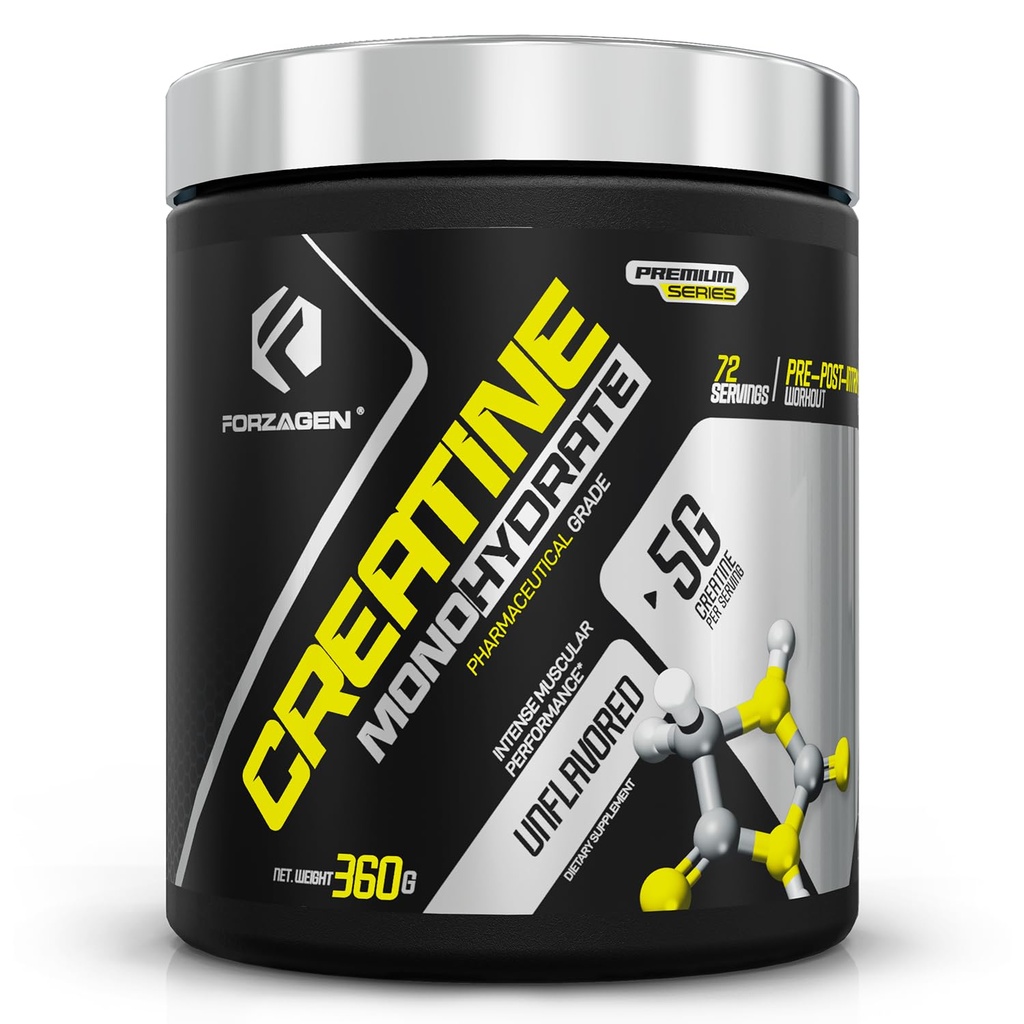 Forzagen Creatin monohydrat pulver Unflavored, Mikroniseret Creatin pulver til muskel Gain for mænd og kvinder, Creatina Monohidratada en Polvo, Creatina para Autentar la Masa Muscular - 72 Servering