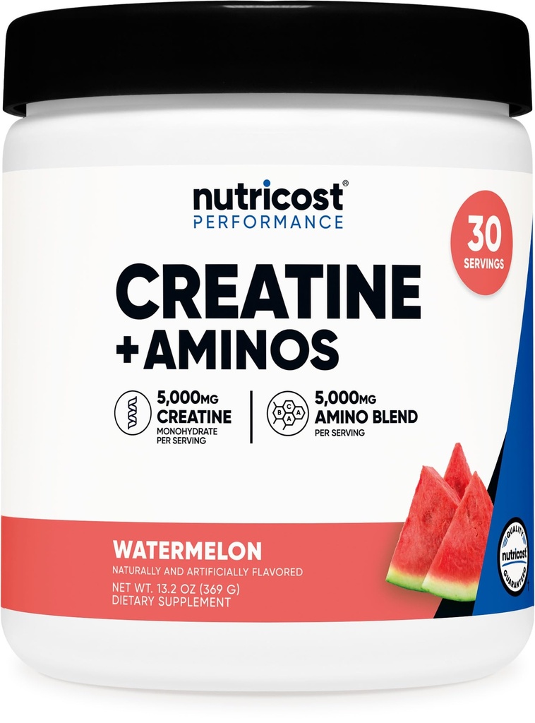 Nutricost Creatin + Aminos 30 Servering (Watermelon Flavored) - 5,000mg Creatine Monohydrat + 5000mg Amino BCAA Blend Per Servering