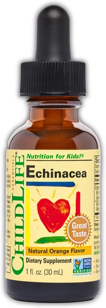 Børn Echinacea for børn - Kids Echinacea Drops, Flydende tinktur, Alkohol Free Supplement for babyer, Toddlers, Børn - Natural Orange, 1 Fl Oz (Pack of 1)