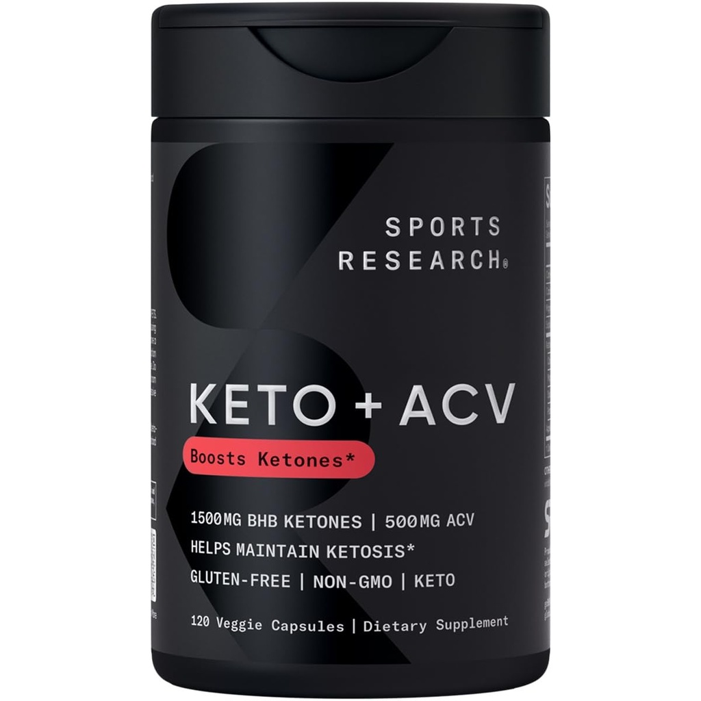Sports Research ® Keto Plus ACV kapsler - Diet Support med 500 mg Apple Cider Vinciate & 1500mg goBSHB ® Exogene Ketoner - Gluten Free & Keto Certified - 120 Veggie kapsler