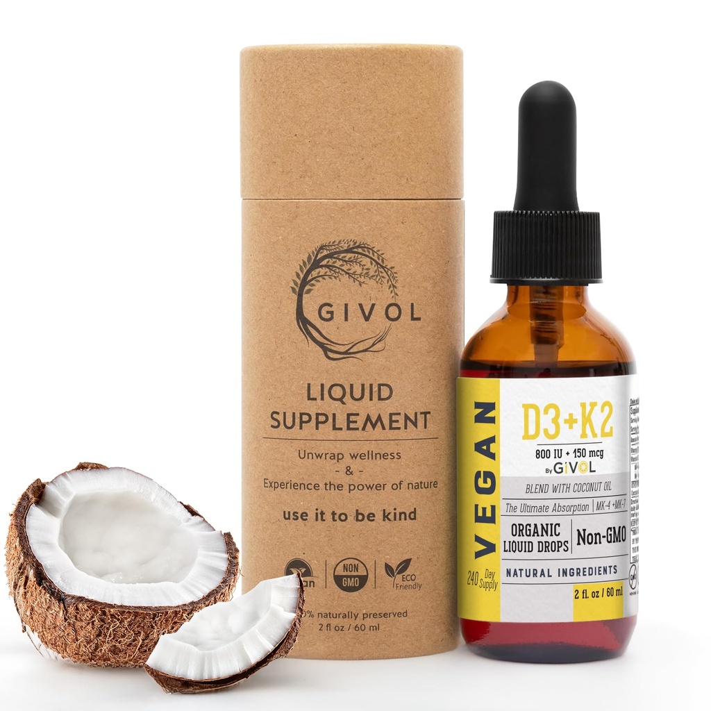 D3 + K2 Flydende dråber med MK-4 & MK- 7 -Non- GMO, Gluten- Free, Sugar- Free, Easy Absorption, Flydende spray til børn og voksne - 2 Fl Oz / 60 ml, 240 Day Supply