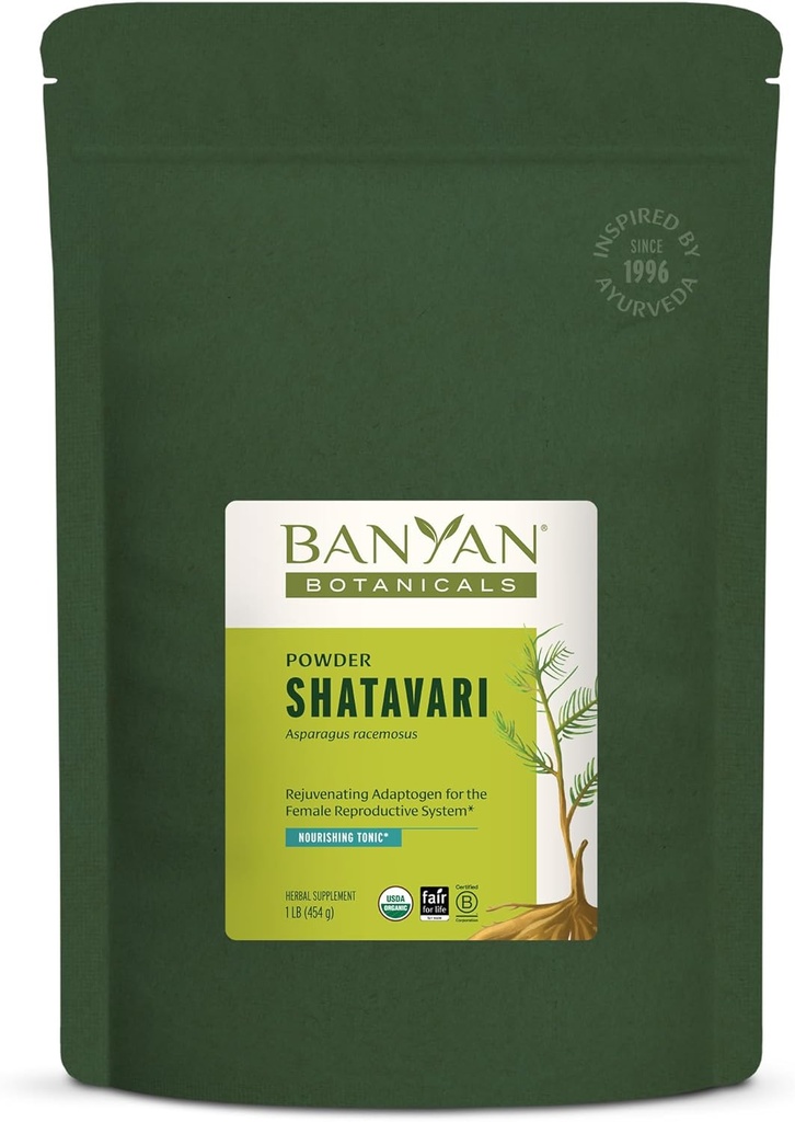 Banyan Botanicals Shatavari Powder - Organic Asparges Racemosus Root Powder - Foryngende Adaptogen Tonic, der understøtter et sundt reproduktivt system * - 1 LB. - Ikke-GMO bæredygtigt sourced Vegan