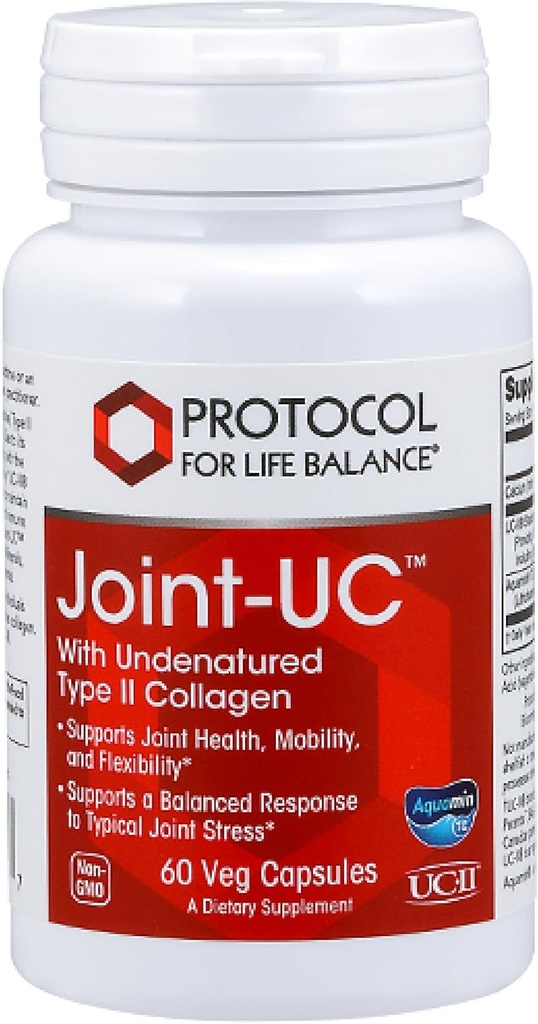 PROTOKOL OM LIV BALANCE Joint-UC med ikke-denatureret type II-collagen- Calcium & 70 + spor Mineraler - immunsupport supplement - non-GMO & Dairy Free - 60 Veg Caps