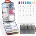 14 GRIDS Travel Pill Organizer Box med etiketter - Travel Medicine Case Kit - Pocket Daily Pharmacy Container - Travel Medication Holder Dispenser for Fish Oil Vitamin Supplement Storage - Clear Gray