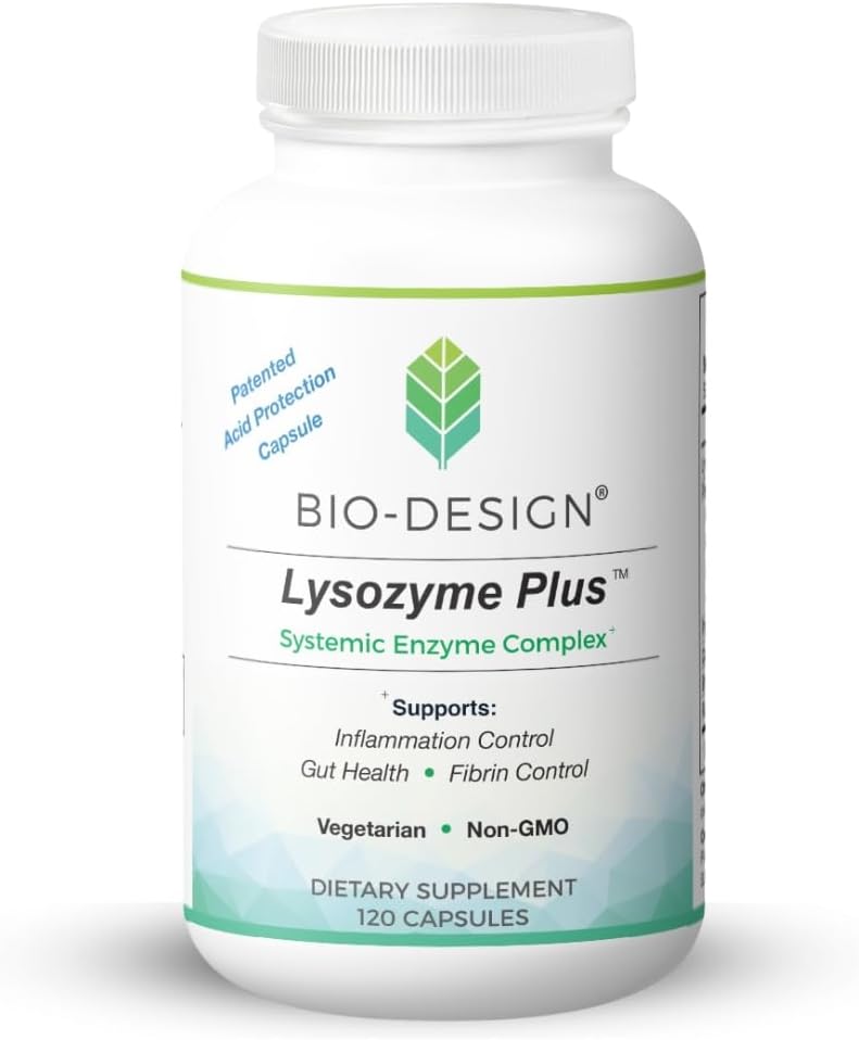 Lysozyme Plus Systemisk Enzyme Complex - Broad Spectrum & Meget aktive Vegetariske enzymer - Understøtter Gut Sundhed, Fibrin & Inflammation Control - 120 Kapsler