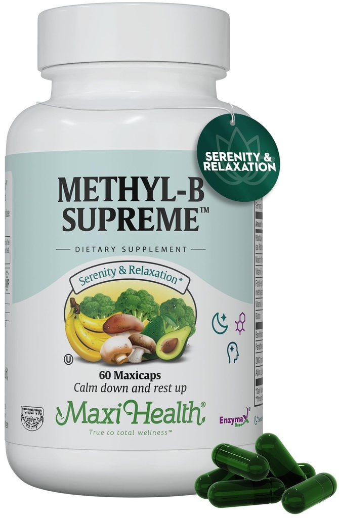 Stress B Complex Vitamins – Methyl-B Supreme with Methylated B12, B6, Folate & Biotin – Calm, Energy & Relaxation Support – Kosher Vegan 60 Capsules