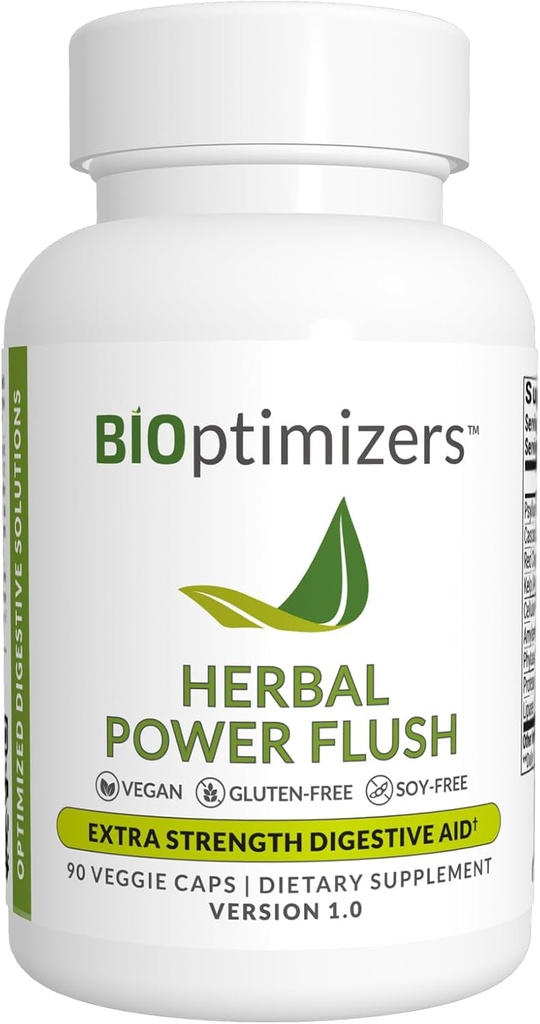 BIOptimizers Herbal Power Flush - Ekstra styrke fordøjelsesmiddel - Eliminere toksiner Forbedre tarmfordøjelsen - Bloating discomfort Relief for voksne - 90 kapsler