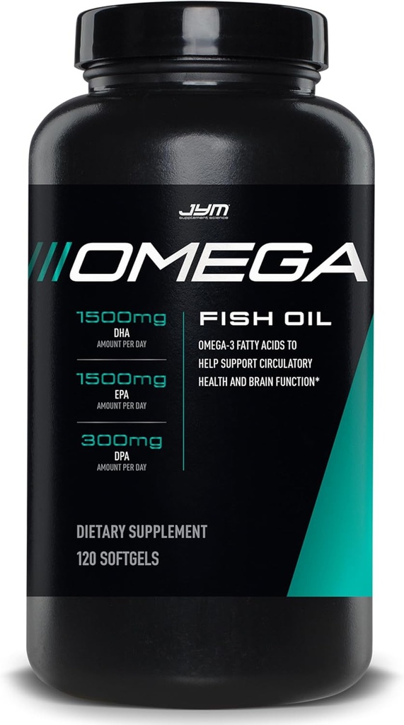 JYM Supplement Science Omega JYM Fish Oil 2800mg, High Potency Omega 3, EPA, DHA, DPA for hjerne, hjerte, & fælles støtte 120 Soft Gels