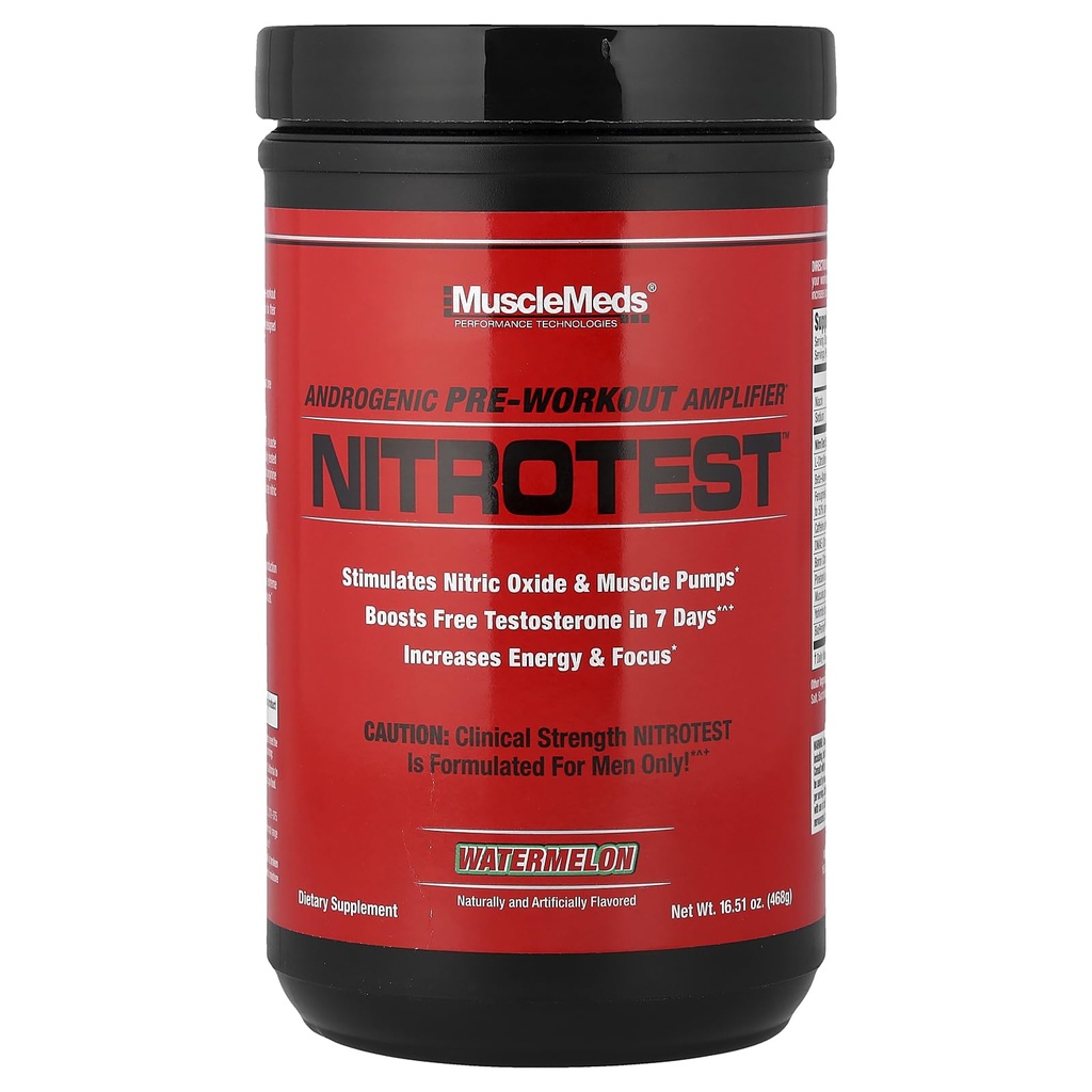 MuscleMeds Nitrotest Pre- Workout Supplement drik, Boost nitrogenoxid, Testosteron, Watermelon, 30 Servere, 1.03 Pund, 1 Greve