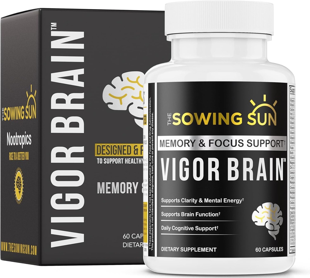 Vigor Brain Premium Nootrop Supplement - Koncentration, Brain & Memory Support - Formuleret med 40 unikke Nootrope Ingredienser: DMAE, Cholin, Phosphatidylserin, Bacopa Monnier & Huperzine A (1)