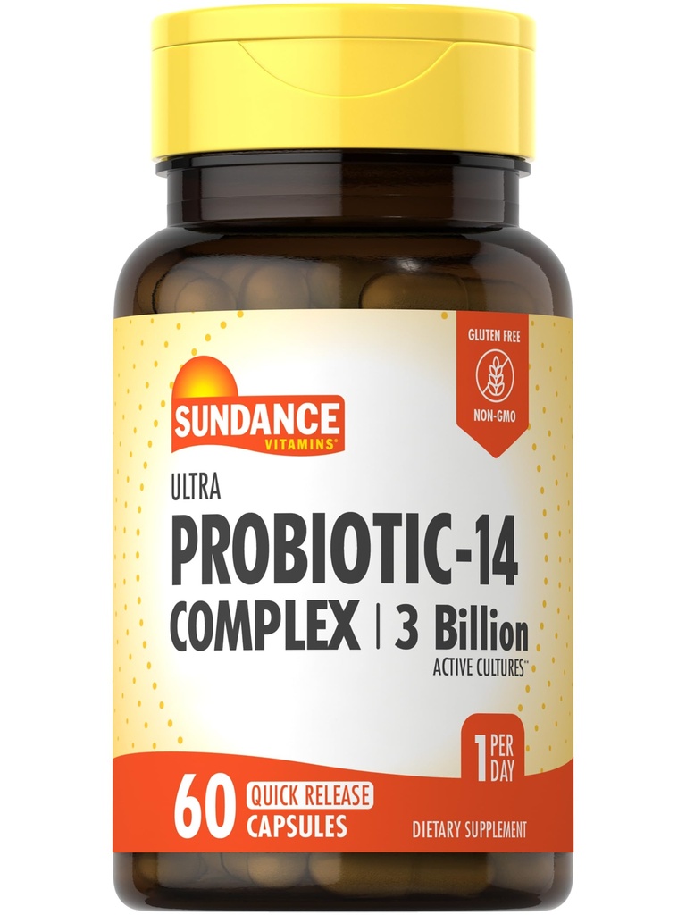 Sundance Probiotic- 14 Complex; 124; 3 Millioner Aktive Skulpturer; 124; 60 Kapsler; 124; Non- GMO og Gluten Free Supplement