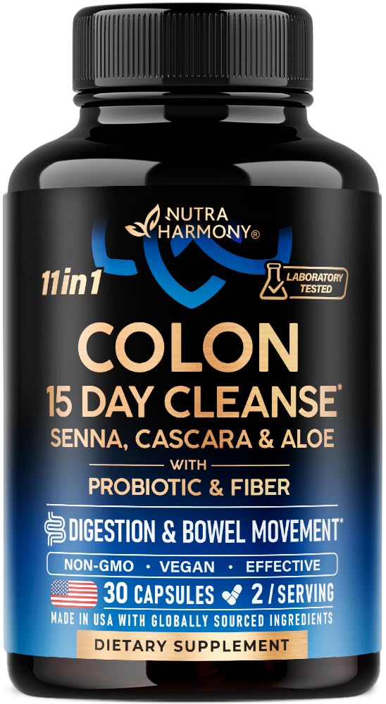 Colon Cleanse - 15 dages rengøring for kvinder & mænd - Senna Measures 124; Cascara Measures 124; Garcinia Cambogia Measures 124; Probiotika & Fiber - fordøjelse & afvænning - Debloating & Bowel Movement - Natural & Vegan - Made in USA, 30 Kapsler