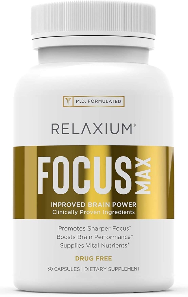 Relakium Focus Max, Brain & Focus Health Supplement, Proven koncentration, Focus, Memory, & Nootropics Booster, M.D. Formuleret med Huperzine, Bacopa, & Mere, 1-måned Supply (30 kapsler)