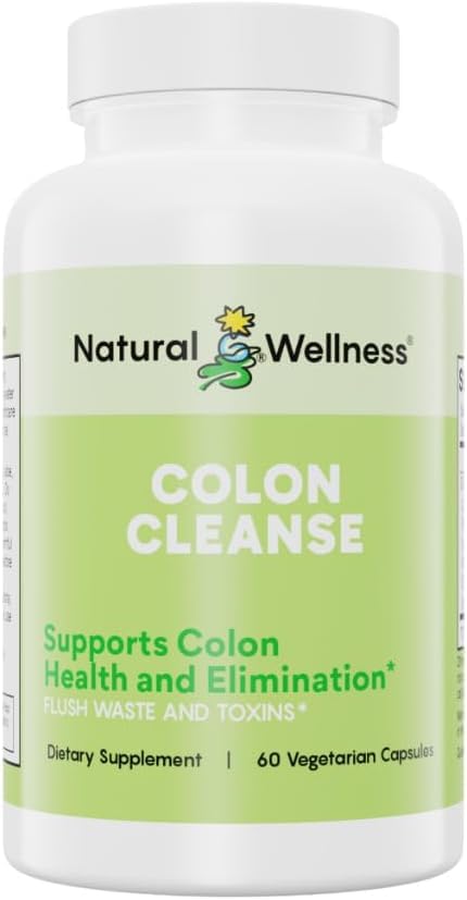 Naturlig Wellness Colon Cleanse - Gentle Detox med Cascara Sagrada, Aloe Vera & 7 Plante-baserede urter - Understøtter fordøjelse, regelmæssighed & Gut Sundhed - Gluten- Gratis, Vegetariske Kapsler - 60 Greve