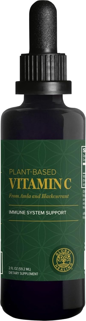Global Healing Center USDA Organic Vitamin C Supplement Drops 180 mg, Flydende C Vitamin Plantbaseret Antioxidant Supplement, Understøtter immunsystemet - Vitamina C - Naturlig energi til mænd og kvinder (2 Oz)