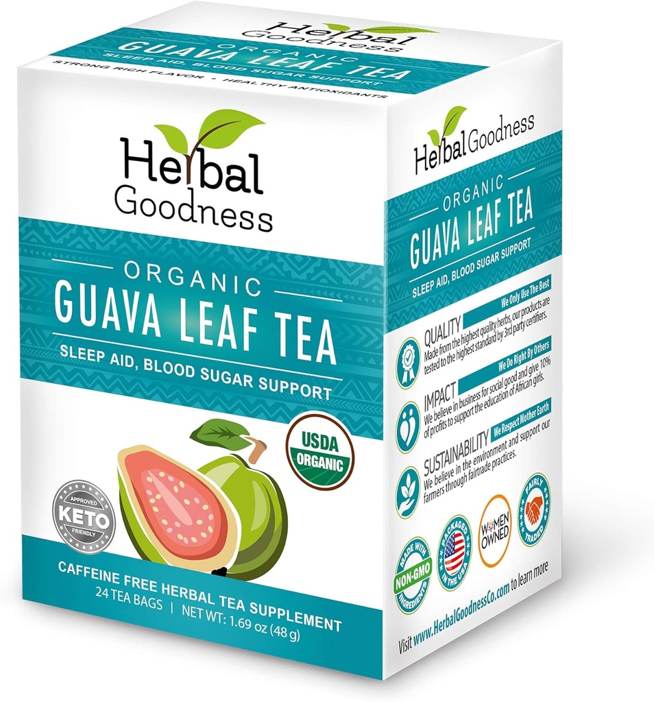 Guava Leaf Tea 24 Tea Tasker - 100% Organic Natural Guava Leaves Tea - Hojas De Guayaba Organica for immunforsvar, fordøjelse & relaxation