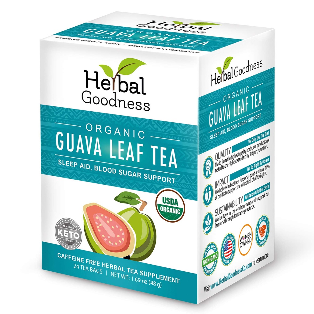 Guava Leaf Tea 24 Tea Tasker - 100% Organic Natural Guava Leaves Tea - Hojas De Guayaba Organica for immunforsvar, fordøjelse & relaxation