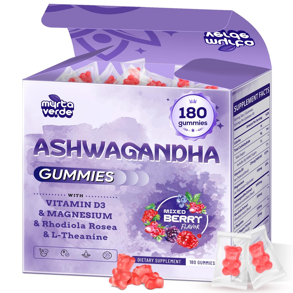 3000mg Ashwagandha Gummies for Women & Men, 180 Count | Extra Strength Ashwagandha Supplement for Stress, Relaxation & Immune Support | Magnesium, Rhodiola, L-Theanine, D3 | Sugar Free Mixed Berry
