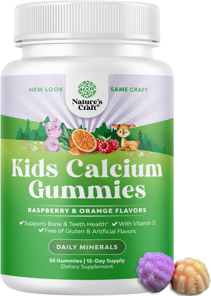 Natures Craft Tasty Kids Calcium Gummies - Vitamin D & Calcium Gummies for Childrens 30ct (1 pakke)