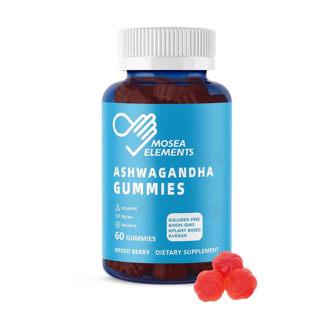 Ashwagandha Gummies & Vitamin D Gummies for Men & Women - Relax & Restore, Ashwa Root Extract Supplement Gummy, Mixed Berry Flavored (60 Count (Pack of 1)