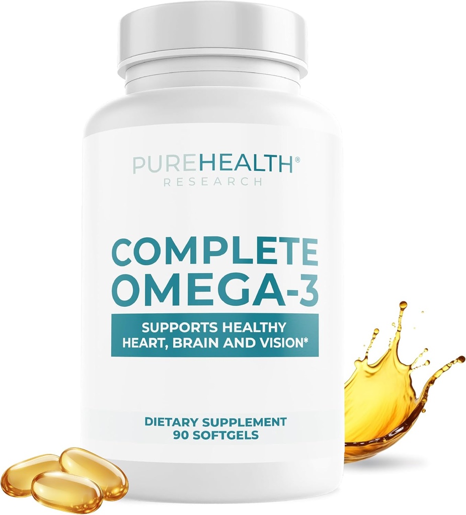 PURESUNDHEDSFORSKNING Komplet Omega 3 Fish Oil Softgels - Omega-3 Fedtsyretilskud - EPA DHA supplement - Non- GMO- 90 Soft Gels