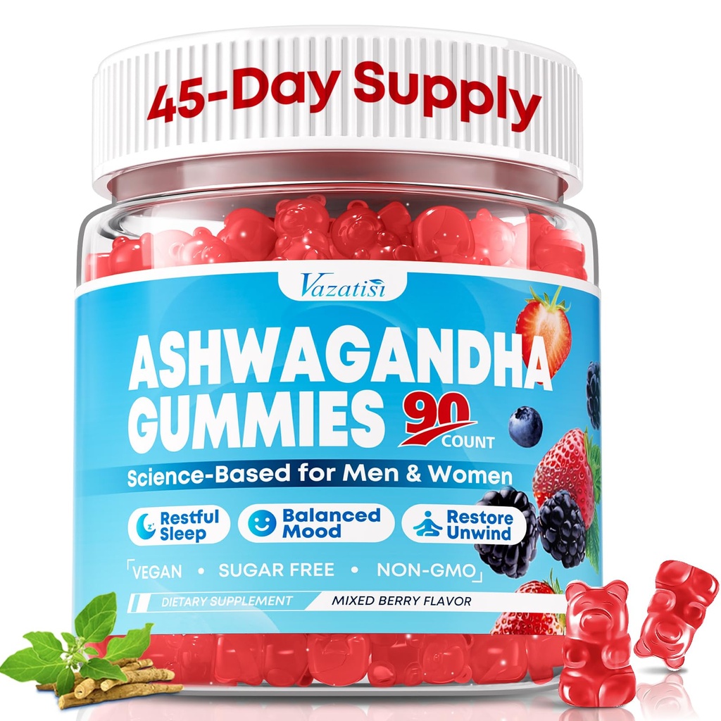 Ashwagandha Gummies for Women & Men - 90 Count - Ashwagandha Supplements with L-Theanine, GABA, Magnesium, Zinc & Vitamin D3, Non-GMO, Sugar Free & Gluten Free