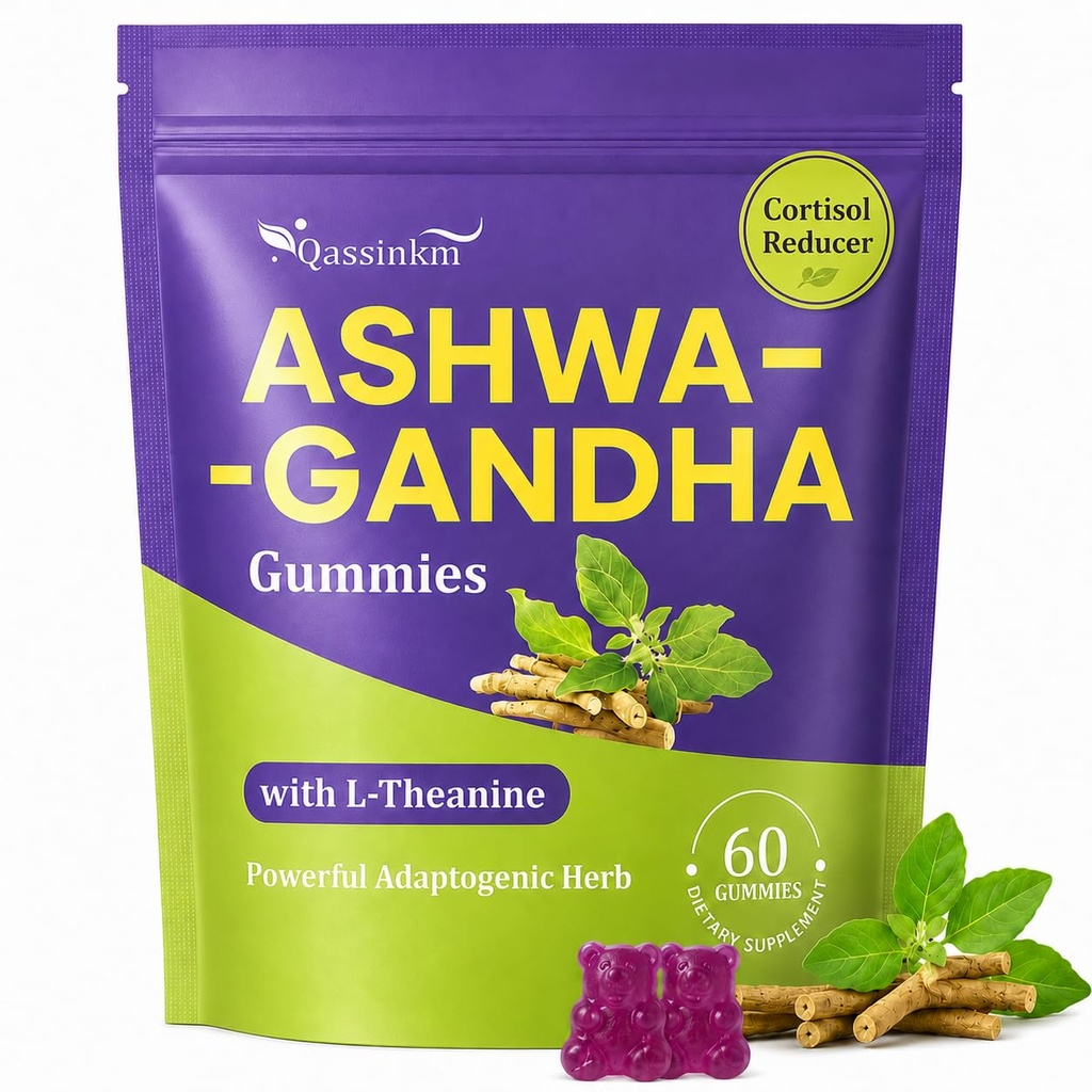 Ashwagandha Gummies for Women & Men, 10 in 1 Ashwagandha Supplements for Stress*, Relaxation*, Cortisol, Cognitive, Zzz, Immune, with L Theanine, Vitamin B6, Black Pepper, Berry Flavor, 60 Count