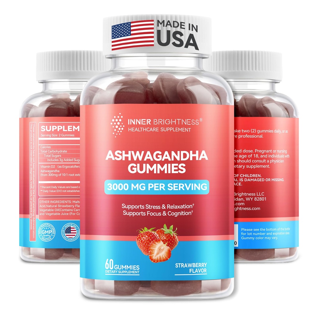 Inner Brightness Ashwagandha Gummies for Women, Herbal Supplement Featuring Rajasthan-Grown Ashwagandha, Supports Relaxation, Sleep, Focus & Immune Health – Vegan, Non-GMO – 60 Count, Strawberry