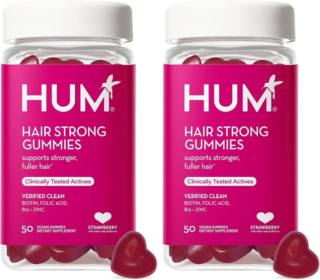 Hum hår stærk - Daglige gummier med biotin til at forbedre hårvækst - Fo Ti, folinsyre, zink, vitamin B12 & PABA til støtte sundt hår, hud og negle for kvinder og mænd (50-dages forsyning)