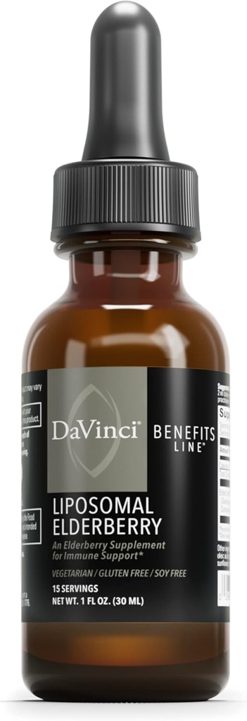 DAVINCI Labs Liposomal Elderberry - immunstøtte supplement til sunde lunger, Hals og Sinus * - med ElderCraft European Black Elderberry Extract - Gluten- Free - Vegetar - 30 ml, 15 Servere