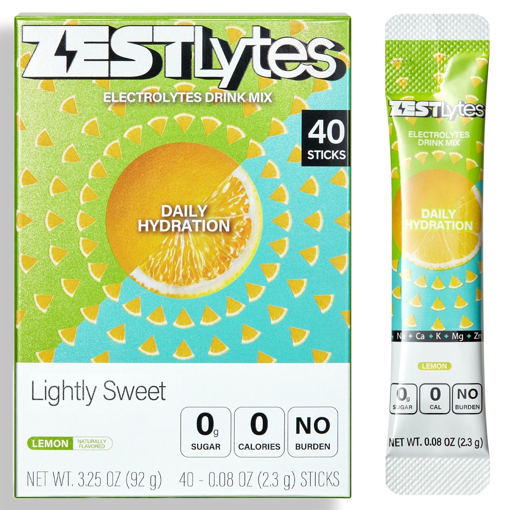 40 Sticks Low Sodium Sugar Free & 0 Calorie Electrolyte Hydration Packets, Lightly Sweet Electrolyte Powder Drink Mix, Liquid Daily IV Flavors | Lemon