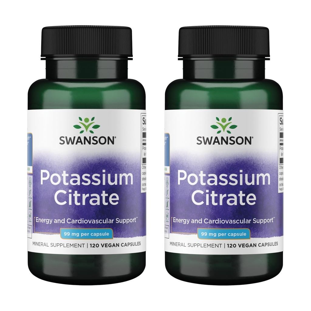 Swanson Kalium citrat - Mineral supplement fremme hjerte sundhed & energistøtte - aids Optimal nerve & Nyre funktion med naturlige ingredienser - (120 kapsler, 99mg Hver) (2 Pack)