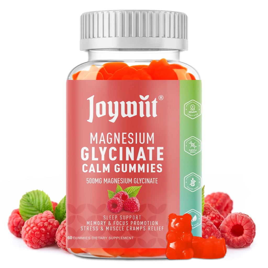 Magnesium Glycinat Gummies 500 mg Magnesium supplement Gummies, Threonate 200mg, D-vitamin, B6, B12, Calm Mood, Muscle Relief, Nerve Sundhed, Bone Support - 60 Counts