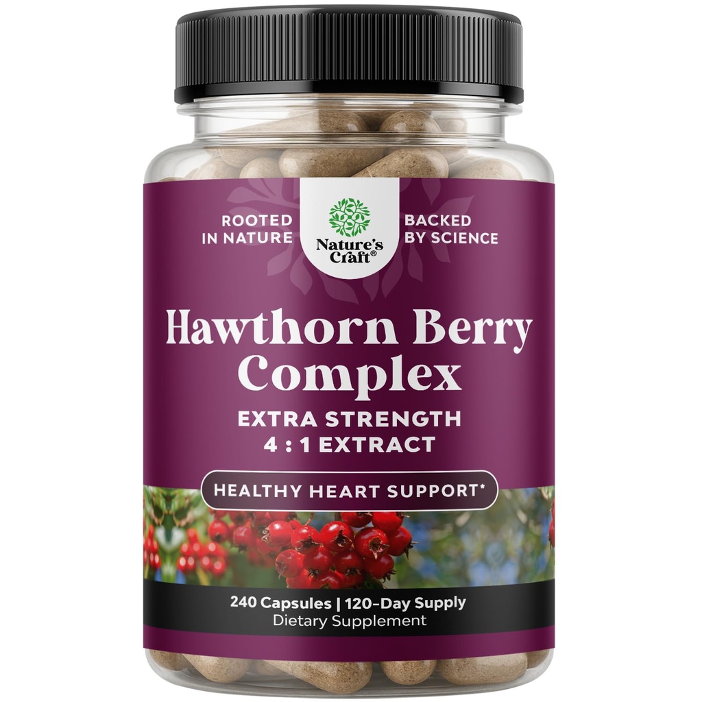 Høj styrke Hawthorn Berry Kapsler - Pure Antioxidant Hawthorn Berry tillæg med Leaf & Flower Extract 4: 1 for sund hjerte & fordøjelse - Energistøtte til mænd og kvinder - 240 Count Pack