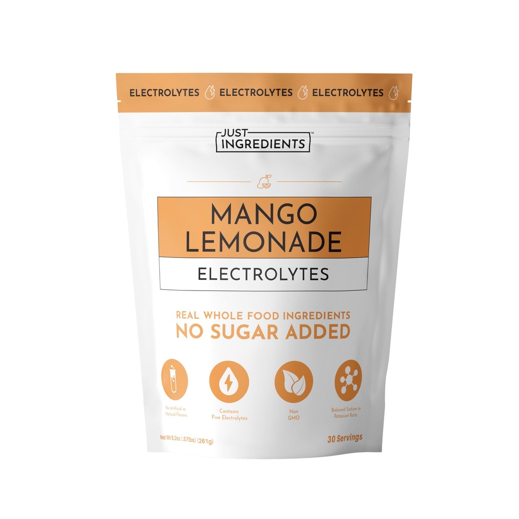 JUST INGREDIENTS Mango Lemonade Electrolyte Drink Mix - Coconut Water, Sea Salt, Trace Minerals - 30 Servings