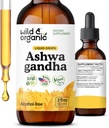 Wild & Organic Ashwagandha Liquid Drops - Calming Ashwagandha Root Extract til afslapning - 1 -Måned Supply - Urtetilskud til kvinder og mænd - Vegansk, Sukker & Alkohol- Gratis tinktur - 2 fl oz