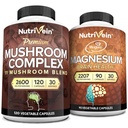Nutrivein Premium 120 Cap Mushroom Complex 2600mg & 90 Cap Magnesium 2207mg Bundle - 11 Mushrooms - Lions Mane, Chaga, Reishi, Cordyceps, & Mere - Immunum & Brain Function Plus Memory & Focus