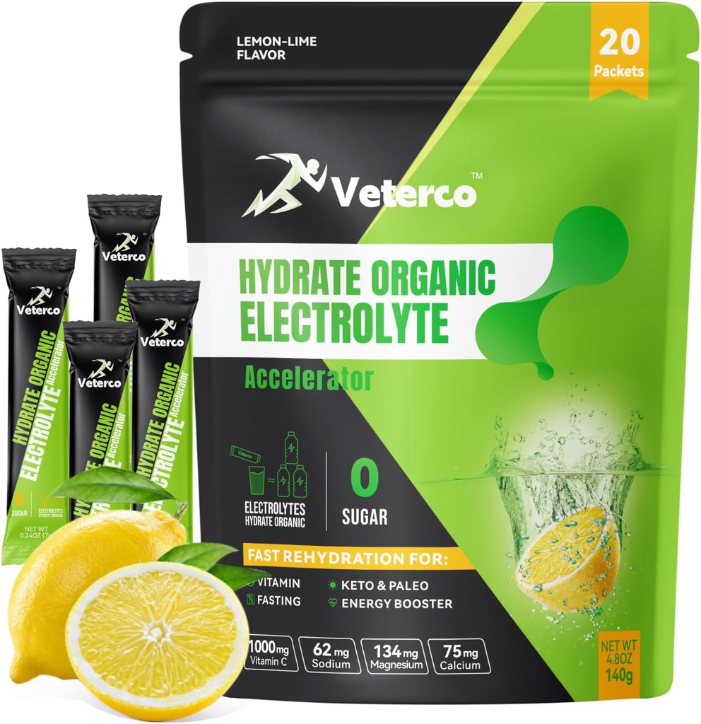 Hydrering Electrolyte Powder, Electrolyte Drink, Hydration Supplement Drink Mix, Hydration Pakninger med Vitamin & Min, Keto Friendly, Vegan, Non- GMO, Ingen Sukker, Lemon Flavor (20 Sticks)
