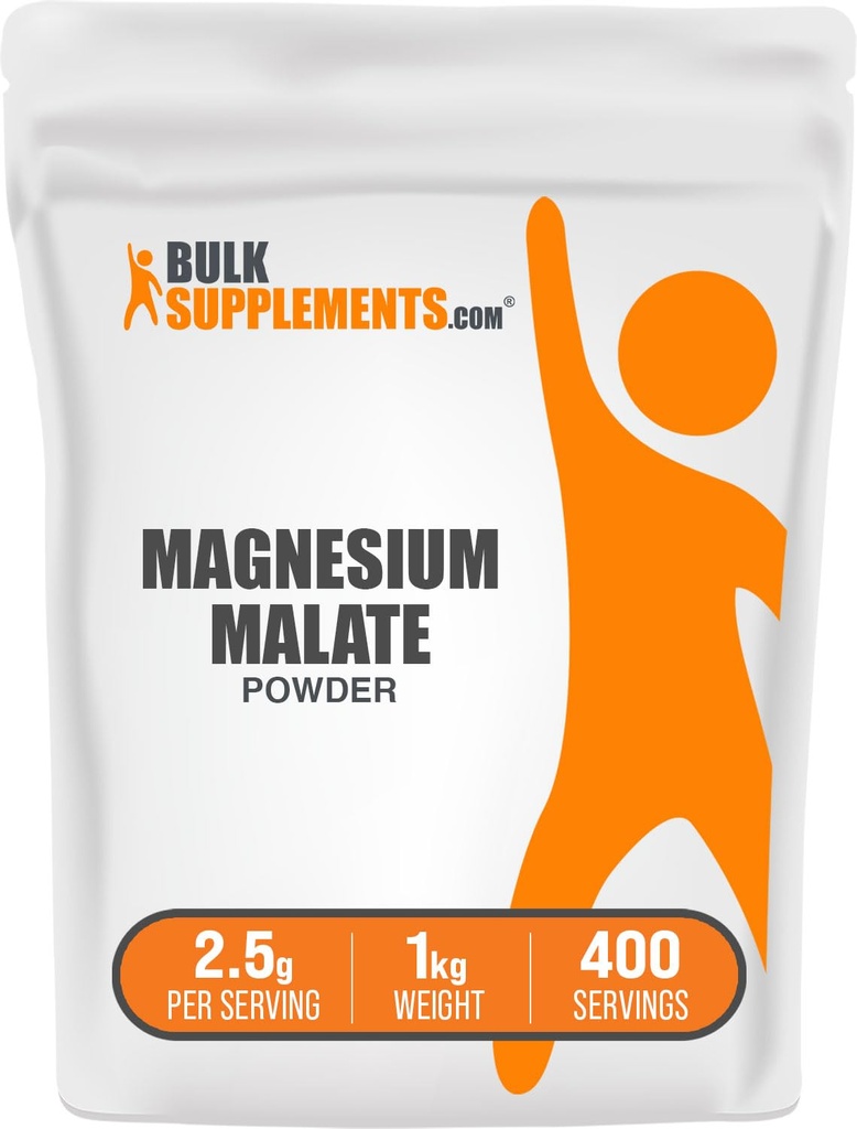 BulkSupplements.com Magnesium Malate Powder - Magnesium Kosttilskud, High Bioavailability - Unflavored & Gluten Free, 2,5 g per Serving, 1kg (2,2 lbs) (Pakning med 1)