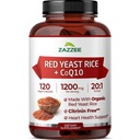 Extra Strength Red Gær Rice med CoQ10 - 20X Koncentreret 1200mg Red Gær Rice Supplement med Niacin CoQ 10 og BioPerine for Enhanced Absorption - Non- GMO Vegan & ISO Lab Testet (75 Serveringer)