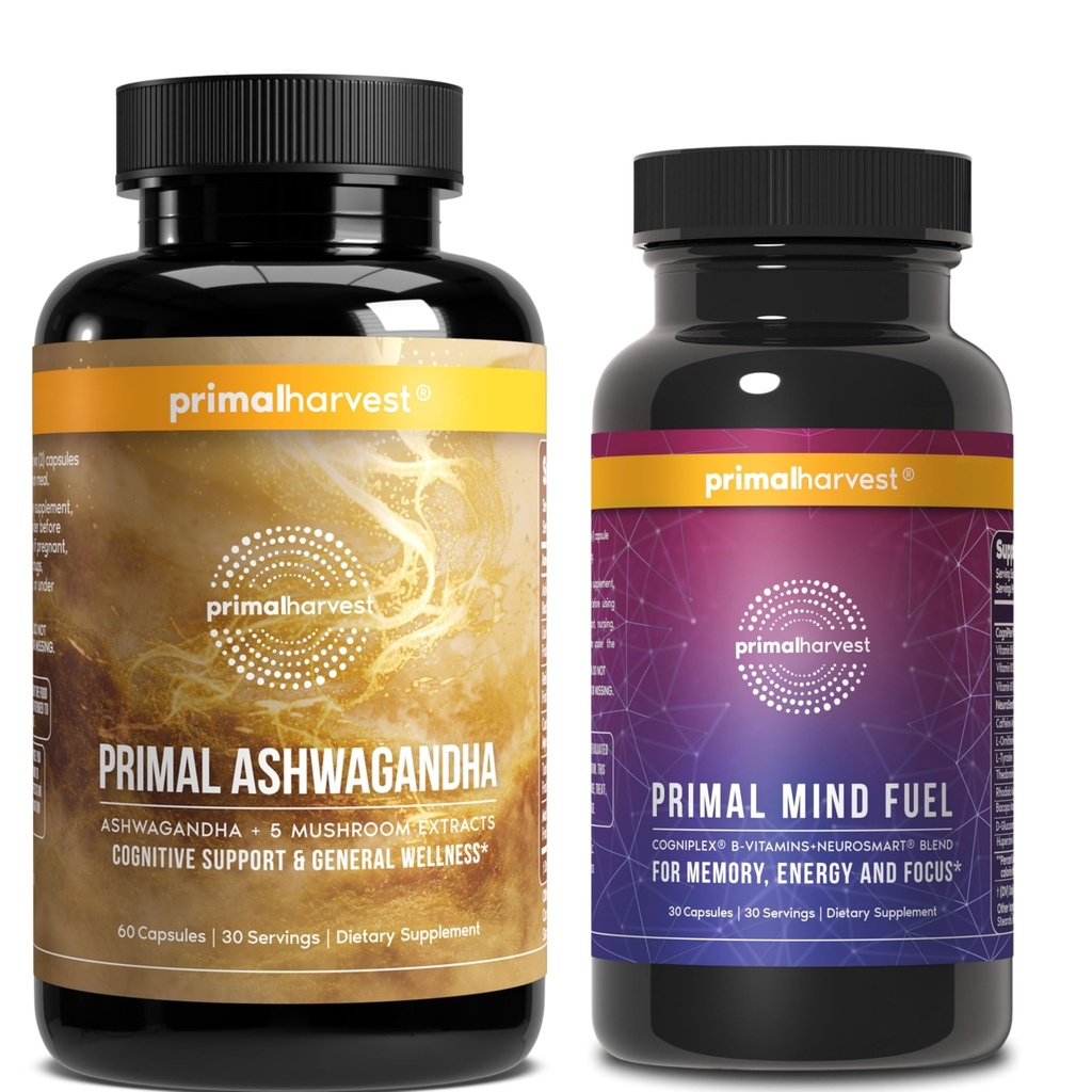 Primal Harvest Daily Two-Step Routine | Ashwagandha + Mind Fuel | 2 Pack | 30 Day Supply