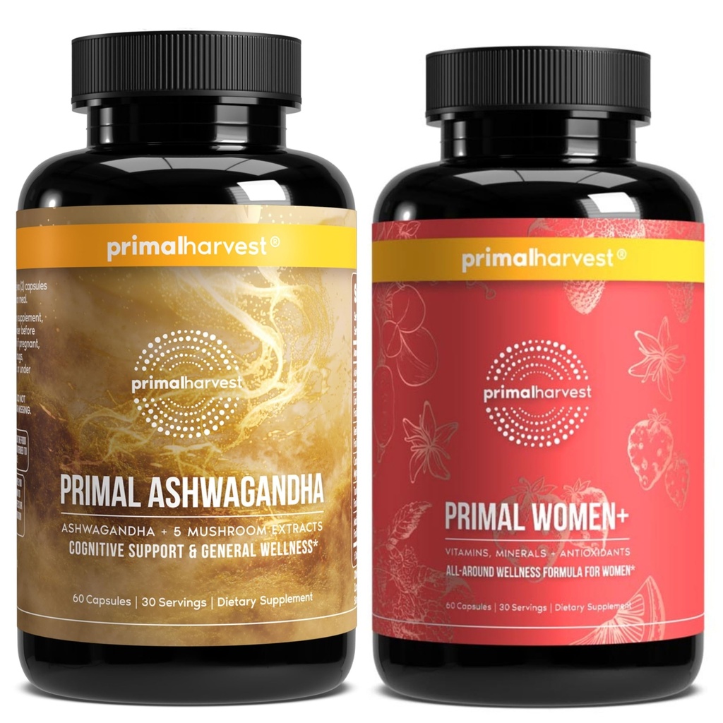 Primal Harvest Daily Two-Step Routine | Ashwagandha + Women+ | 2 Pack | 30 Day Supply