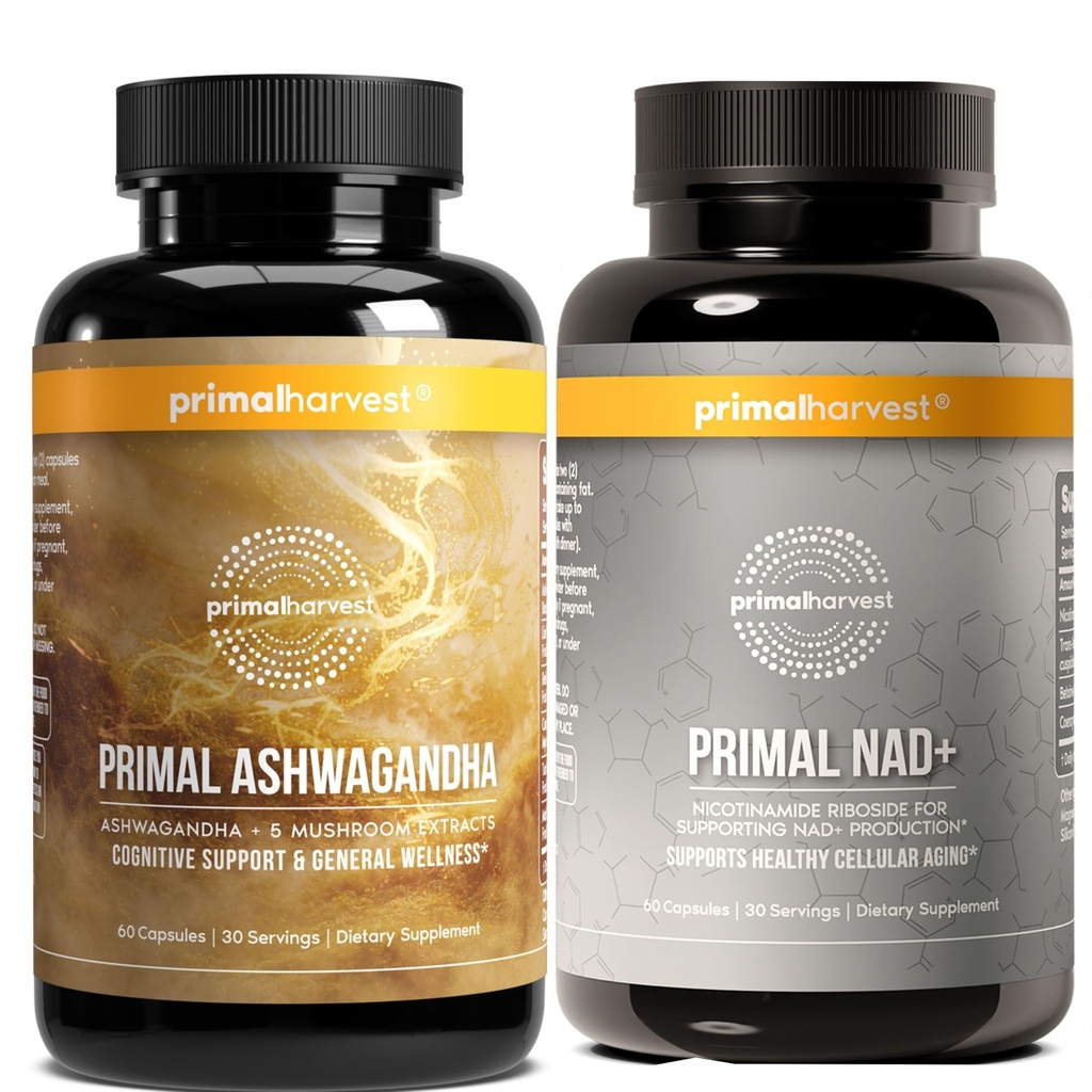 Primal Harvest Daily Two-Step Routine | Ashwagandha + NAD+ | 2 Pack | 30 Day Supply