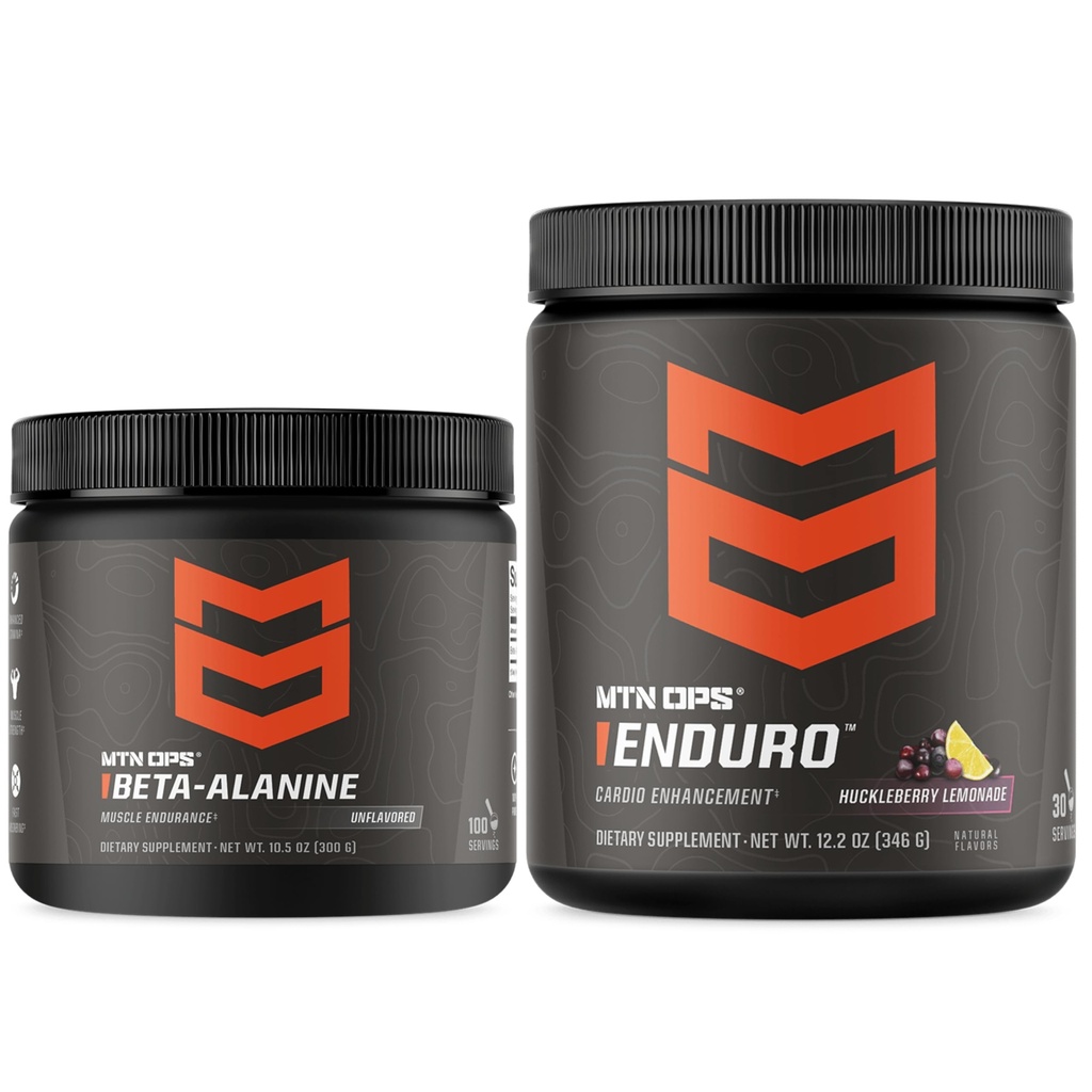 MTN OPS Beta Alanine + Enduro Huckleberry Lemonade Bundle, Stimulant-Free Endurance Stack, Nitric Oxide + Muscle Endurance Support, Pre Workout Performance Without Caffeine