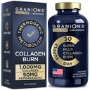 Granioner Termogen Hydrolyseret Collagen Burn - Hyaluronsyre, C-vitamin - Cellulite Defense og dermal reparation Multi Collagen Peptider kapsler til kvinder og mænd - 90 piller