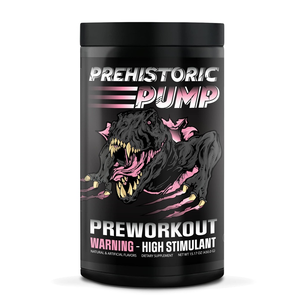 Natty Labs Prehistoric Pump Pre Workout - Preworkout Energy Supplement · 300mg Caffeine · Energy · Focus · Pump · Electrolytes · Hydration · Vitamins - 40 Servings (Pink Star Candy)